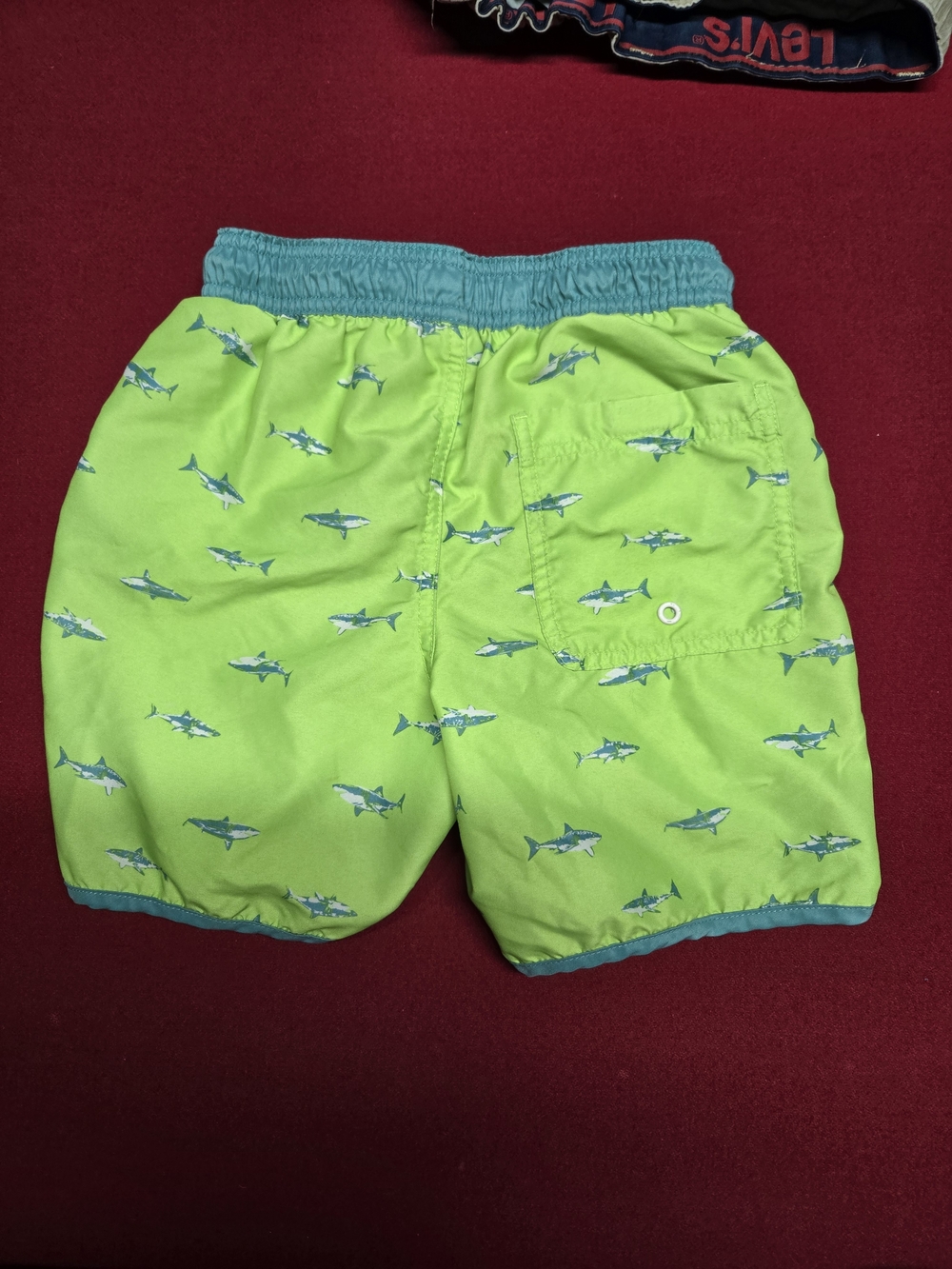 Cat & Jack Neon Green Shark Swim Trunks with Teal Trim - Picture 2 of 4